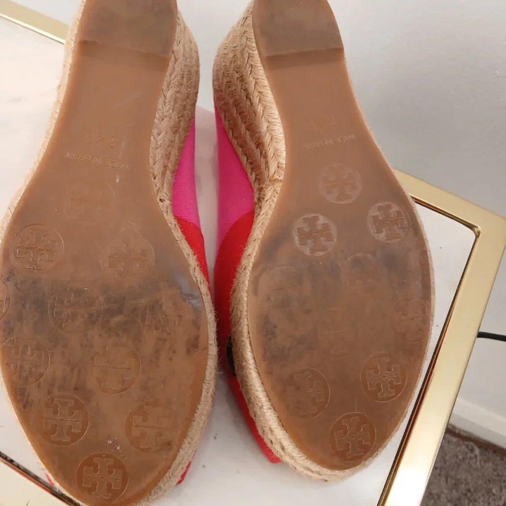 Tory Burch Pink Espadrille Wedge Sandals Size 8.5.